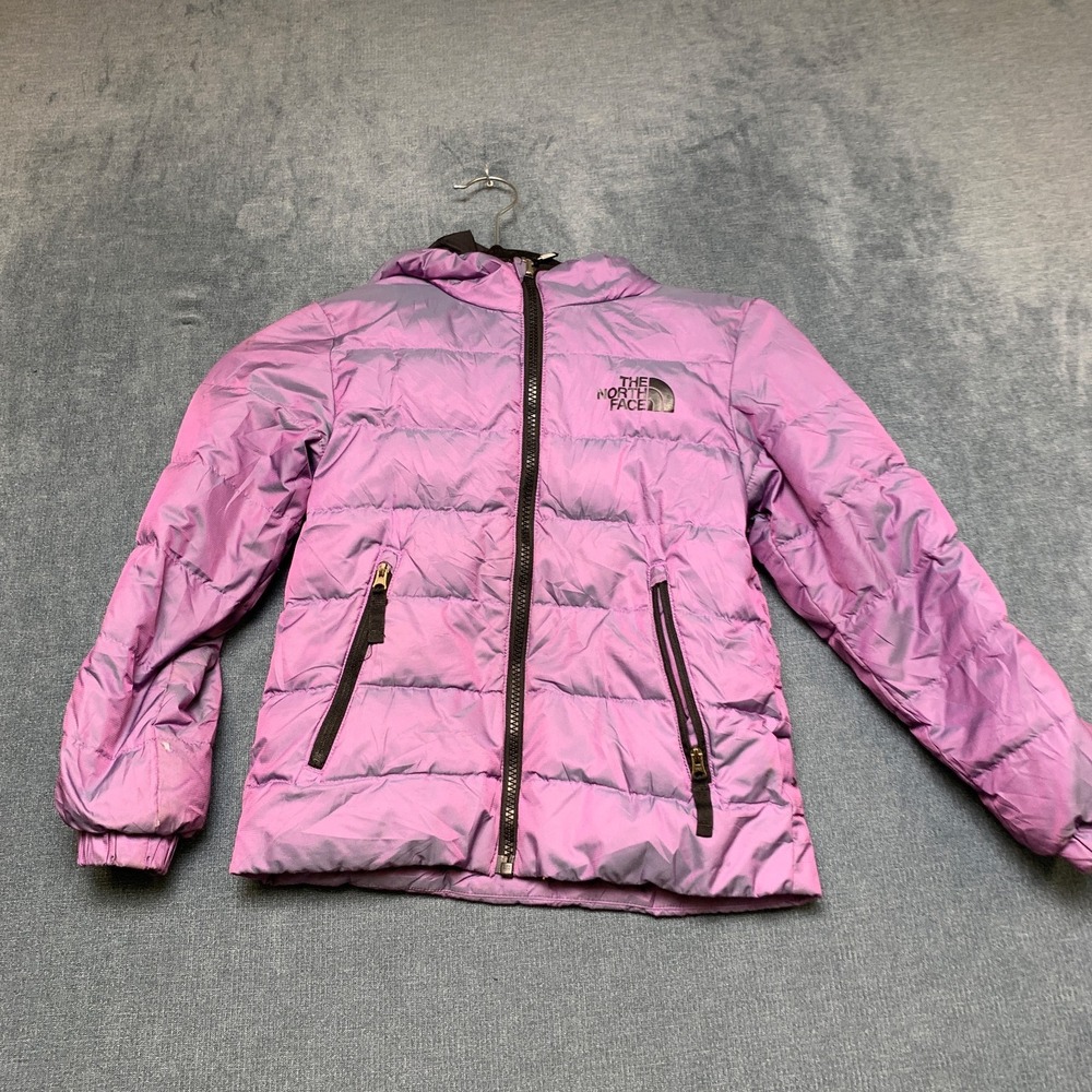 The North Face Puffer Jacket Girls XS Purple Hooded Long Sleeve Winter Full Zip
